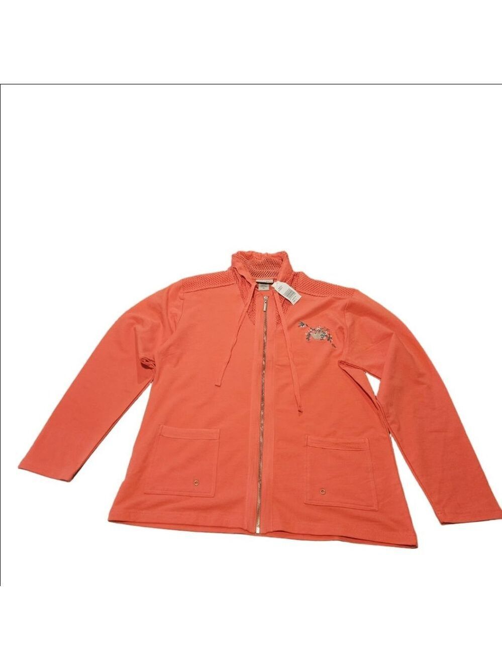 Women's NWT Artisans Coral Zip Jacket with Hummingbird Floral Embroidered XL